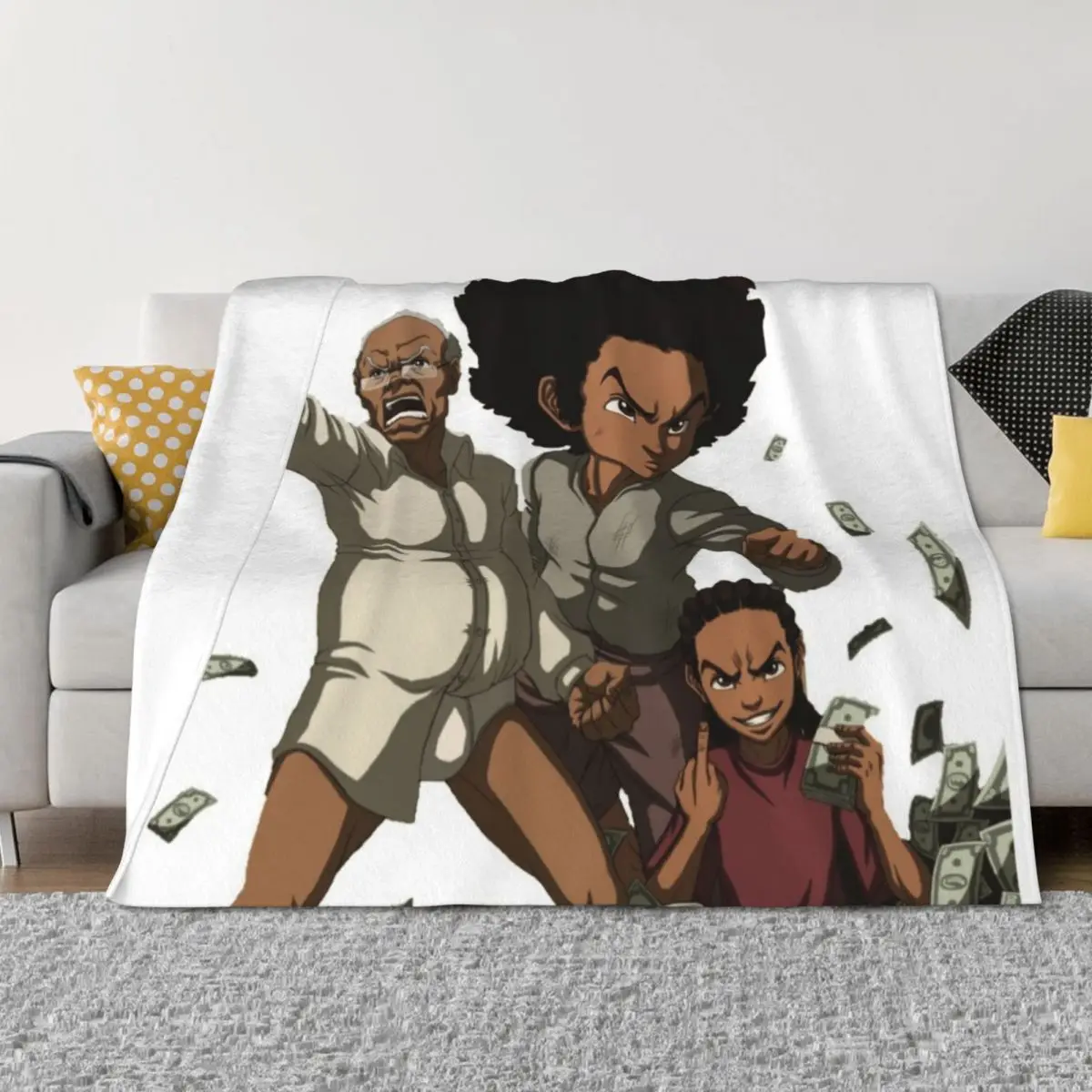 

The Boondocks Huey Throw Blanket Plaid on the sofa Polar funny gift Extra Large Throw Blankets