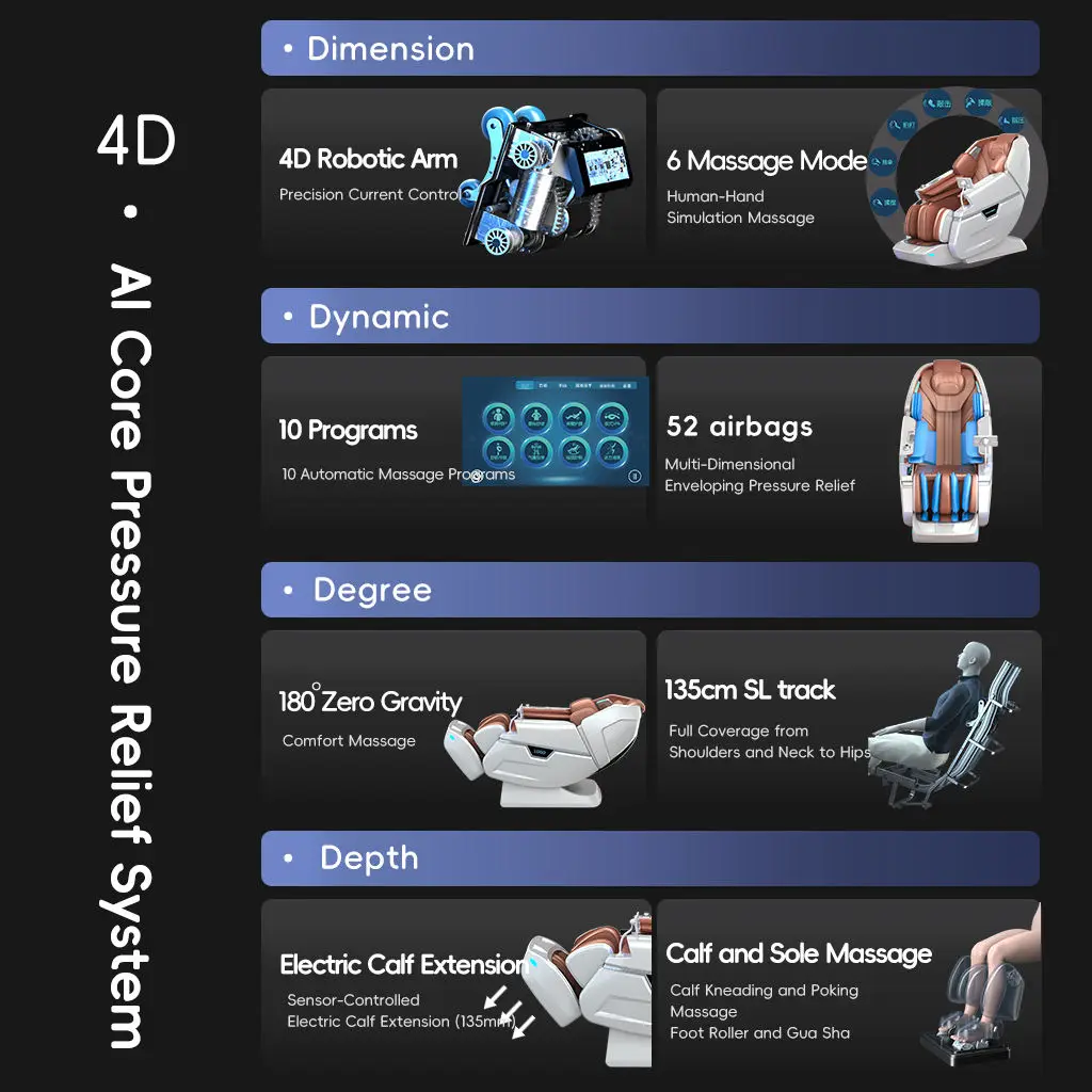 Full Body 4D Manipulator Zero Gravity SL-Track Shiatsu Massage Recliner Calfrest Extension &AI Control Massage Chair