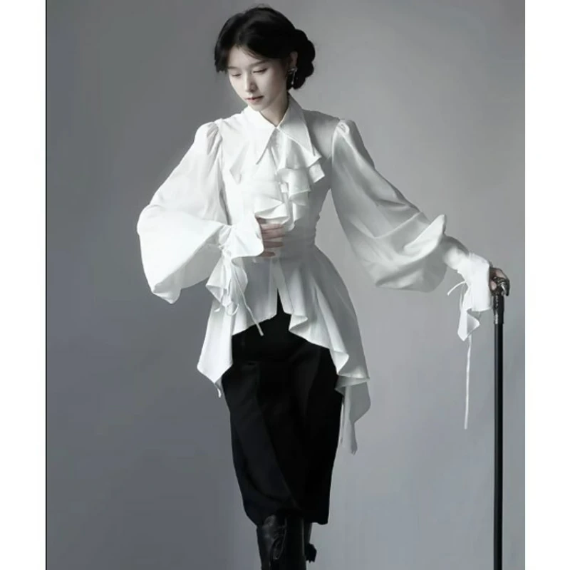 

Женская винтажная рубашка с рукавами-фонариками Y2k, эстетические топы в придворном стиле, Cospaly JK, нерегулярные тонкие блузки, японская блузка Kawaii Lolita