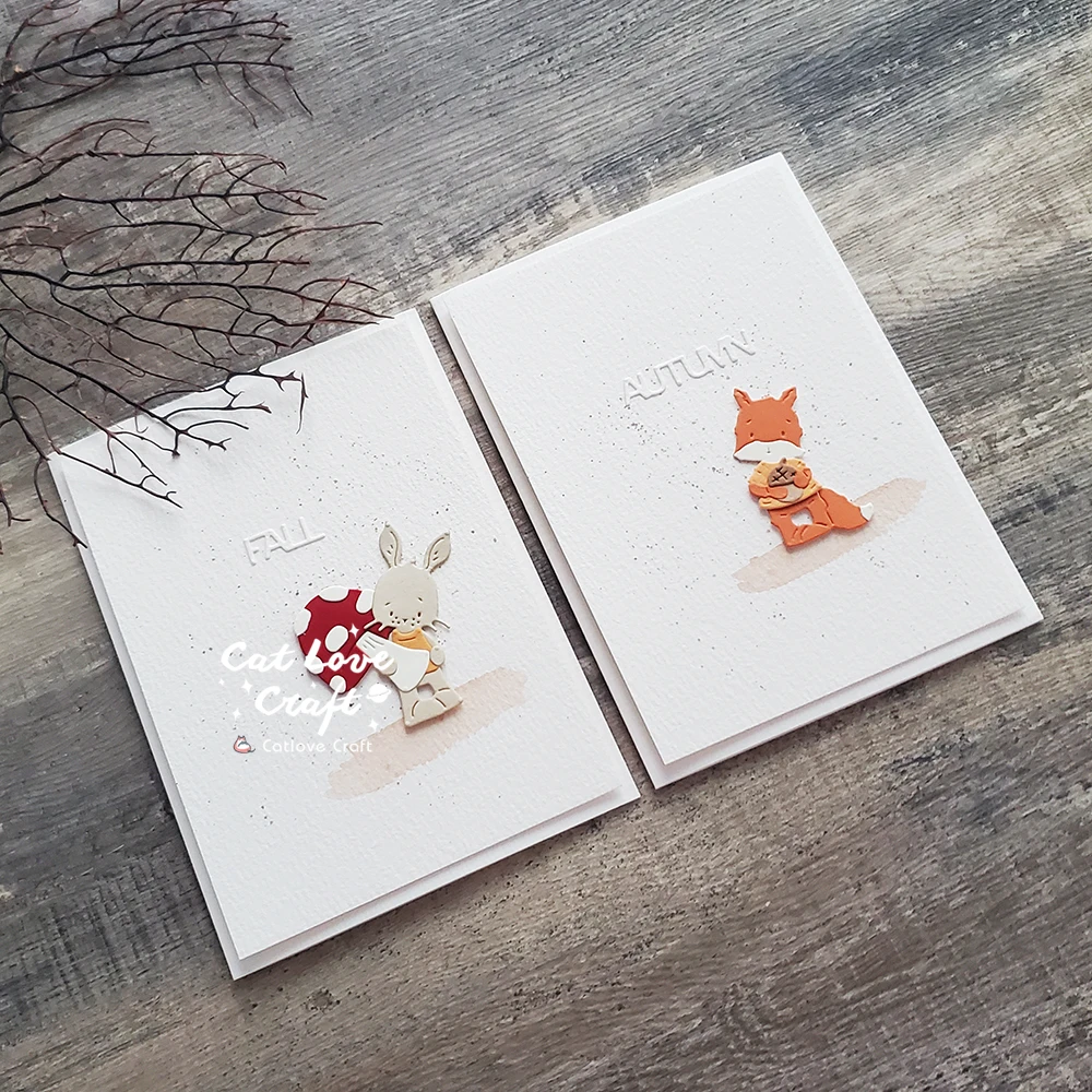 Catlove Autumn Rabbit Fox Animal Metal Cutting Dies Scrapbooking Mold Stencil Die Cuts Card Making DIY Craft Embossing New Dies
