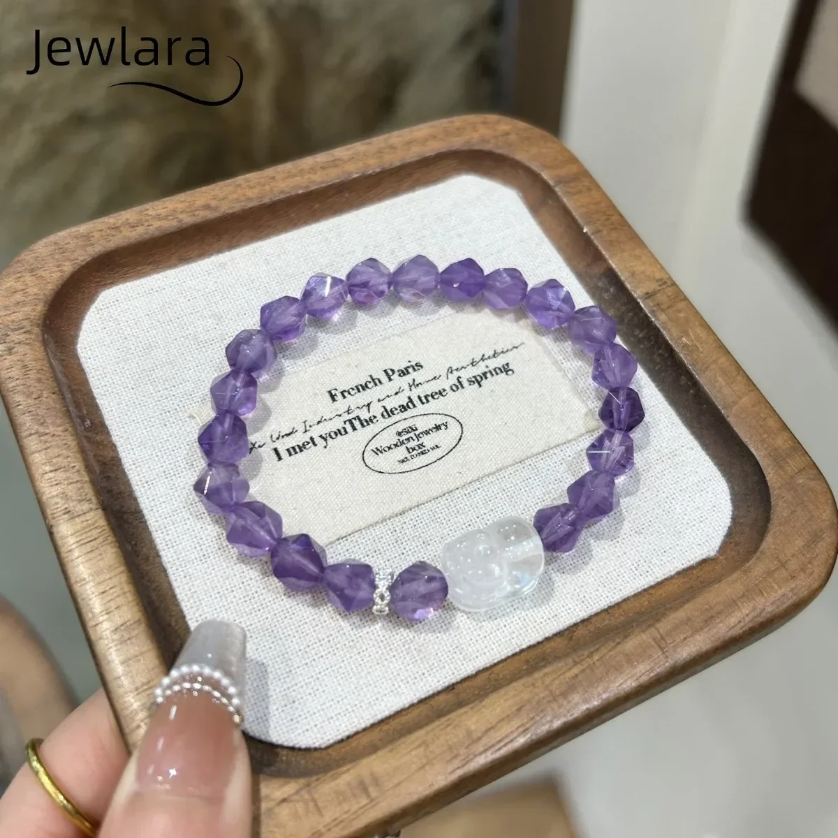JEWLARA Jewelry Natural Cut Amethyst Bracelets, White Crystal Pixiu Versatile Design Bracelet, Wisdom and Wealth