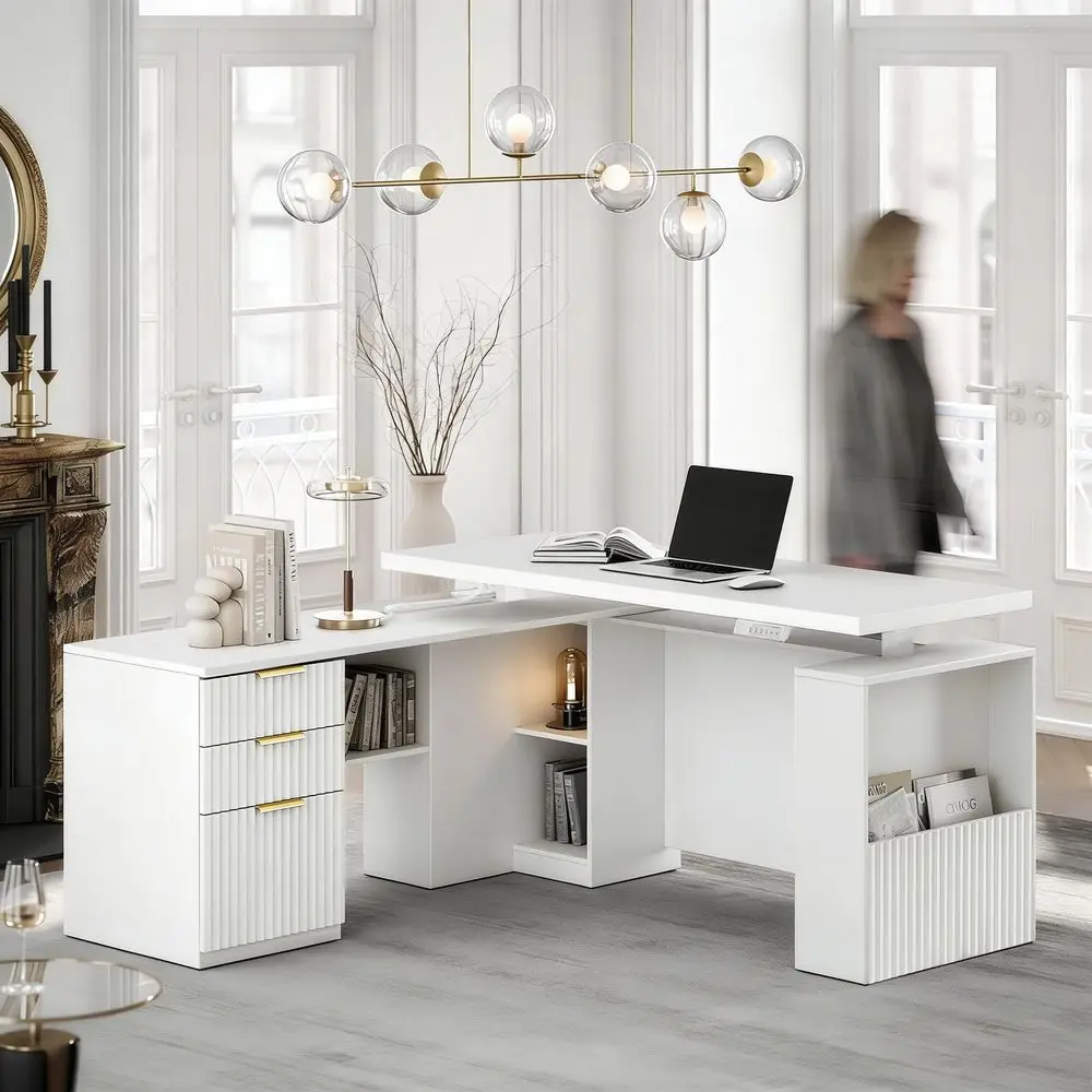 

L Shaped Standing Desk with Lift Top, 55x55 Standing Corner Desk for Home Office, Computer Desk with Reversible File Drawer and