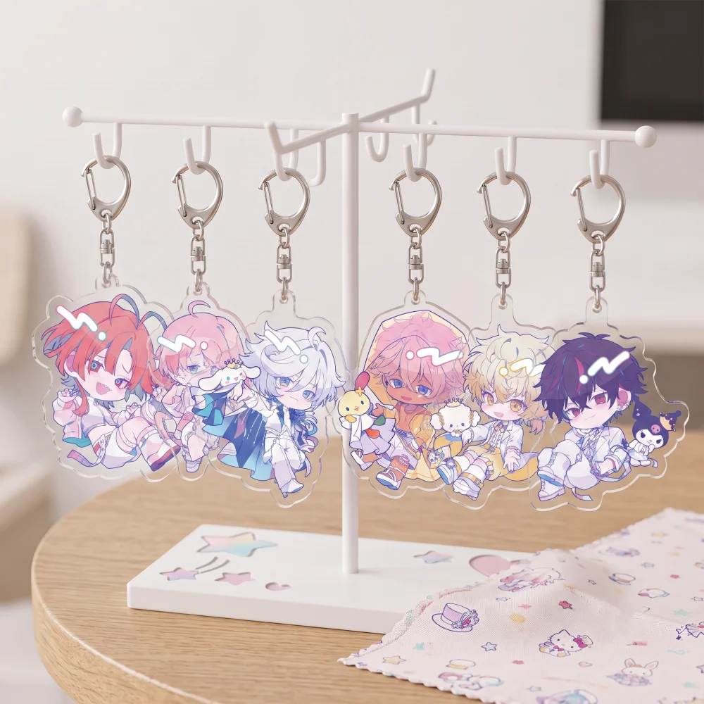 6cm Acrylic Keychain Anime VTuber Group Co‑branded Cute Double Figure Kawaii Cartoon Bag Charm Collectible Display Fans Gift
