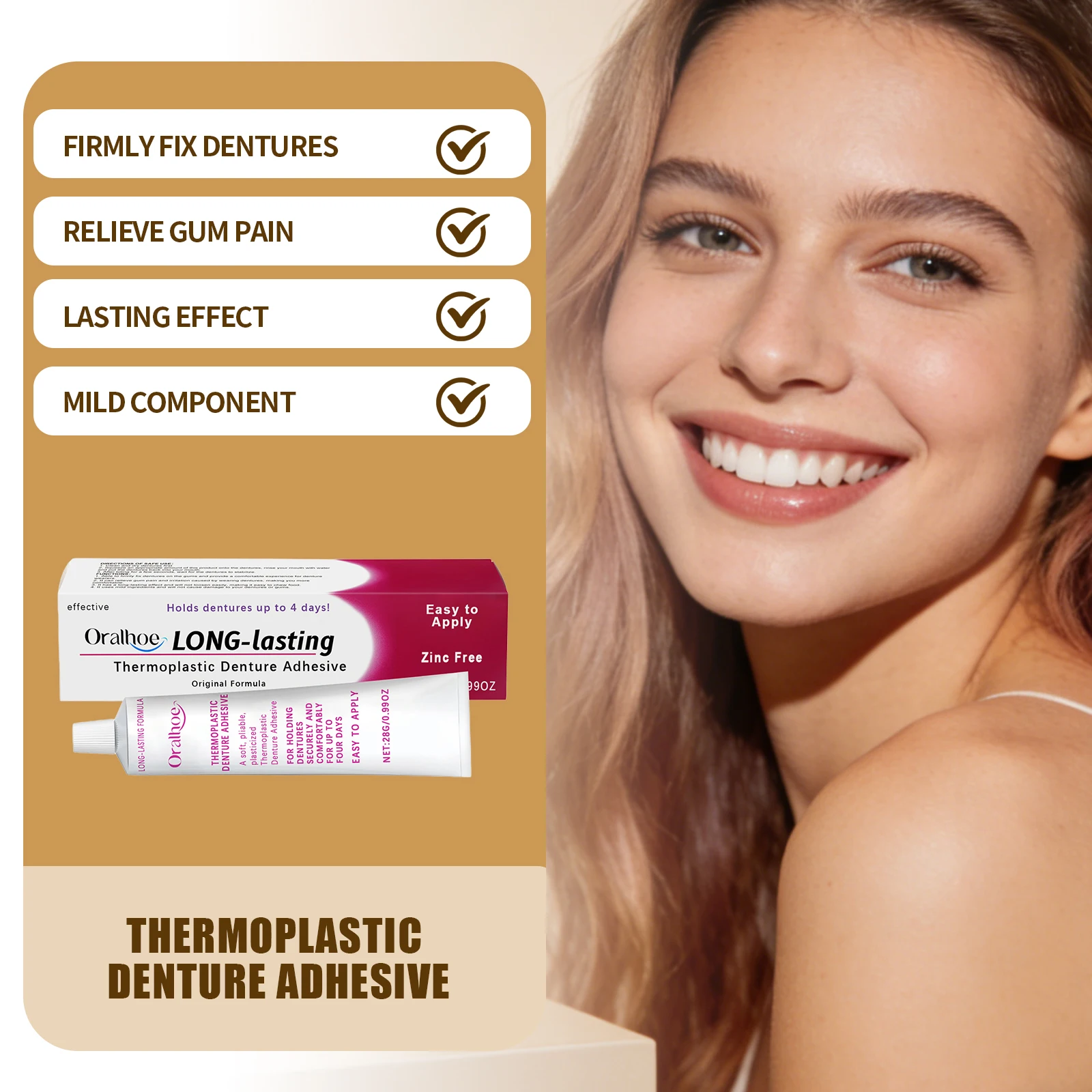Denture Fixing Adhesive Cream Relieve Gum Pain Irritatio Lasting Paste Not Loosen Easily Comfort Travel Size False Teeth Cream