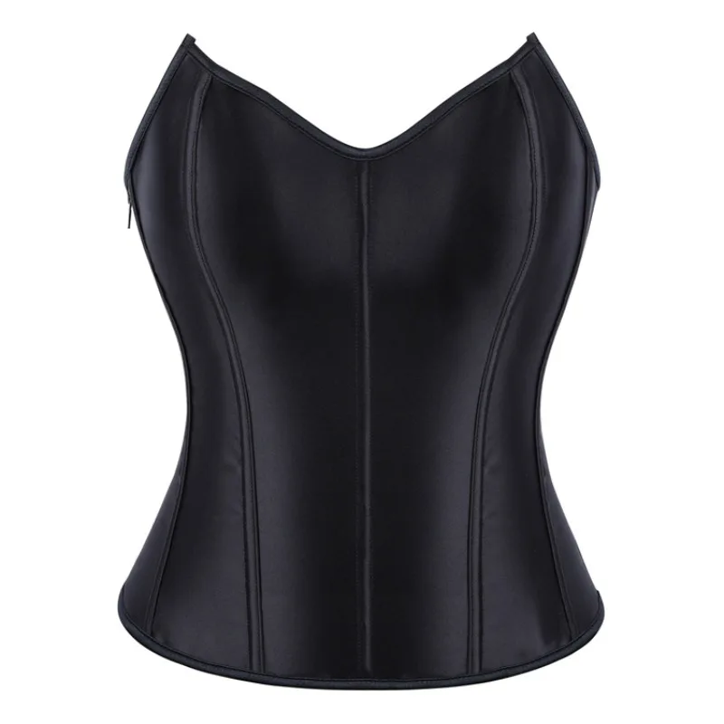 

Женский корсет-бюстье из черного атласа, простой, элегантный, готический, на молнии, утягивающий талию, корректирующий фигуру, сексуальный корсет