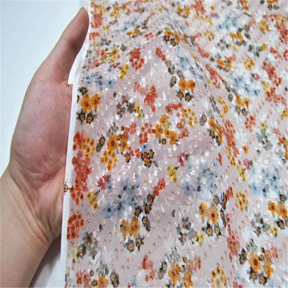 Incredibile pace estate tessuto Jacquard di seta di gelso piccoli fiori lucido morbido per panno camicia scialle donna