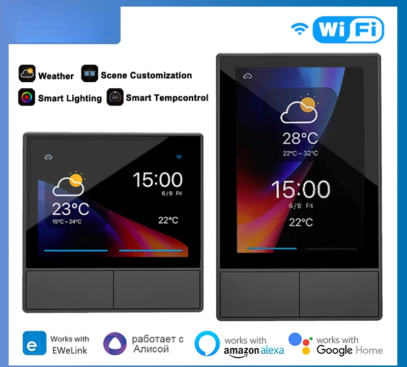 Smart Scene Wall Switch EU/US Wifi Smart Thermostat Display Switch All-in-One Control for Alexa Google Home