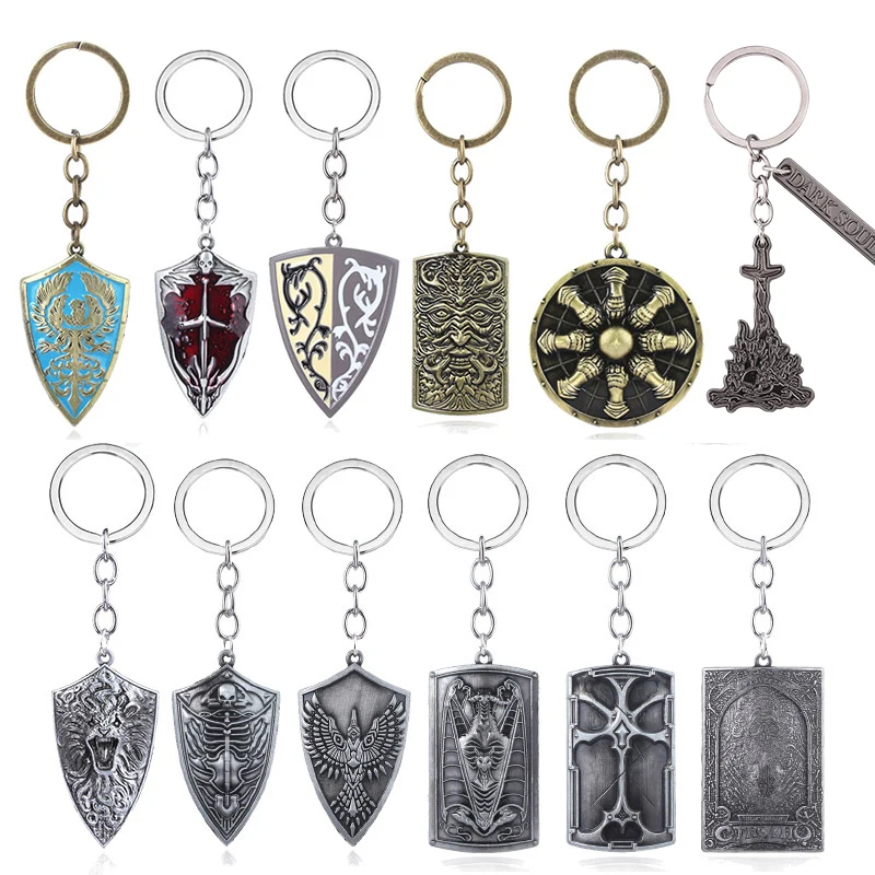 Jogo dark souls escudo chaveiro escudo de metal carro retro pingente para mulheres masculino pingente charme jóias acessórios presente