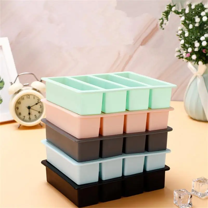 Long Strip Silicone 4 Grid Giant Silicone Ice Cubes Square Tray Mold Non-toxic Durable Wine Manufacturers