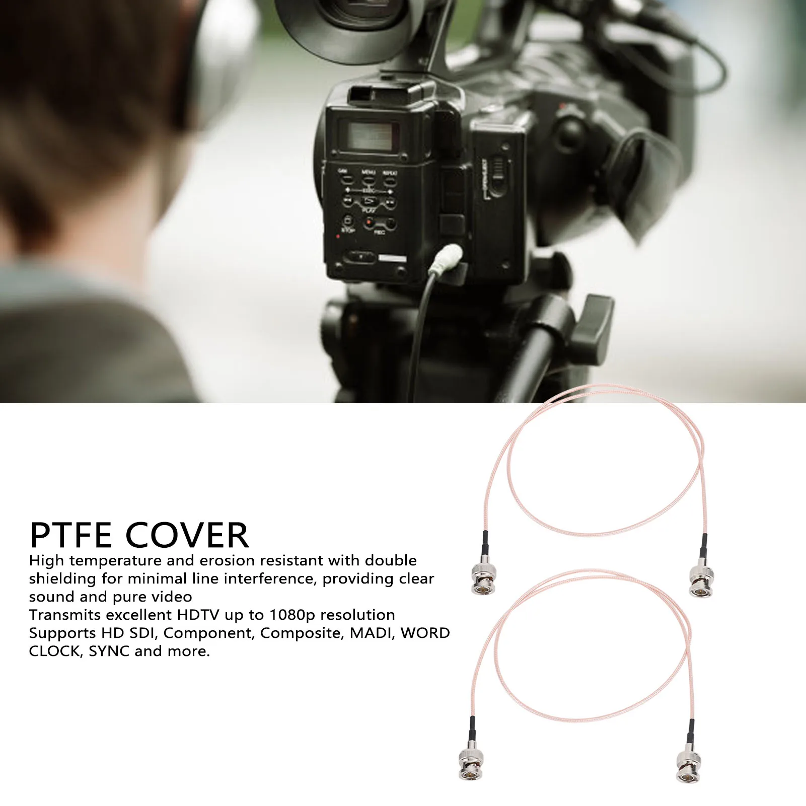 2PCS HD SDI Cable Brass PTFE 80cm 75ohm BNC Male to Male SDI Cable for Cameras BMCC Video Equipment Supports HD SDI 4K 8K