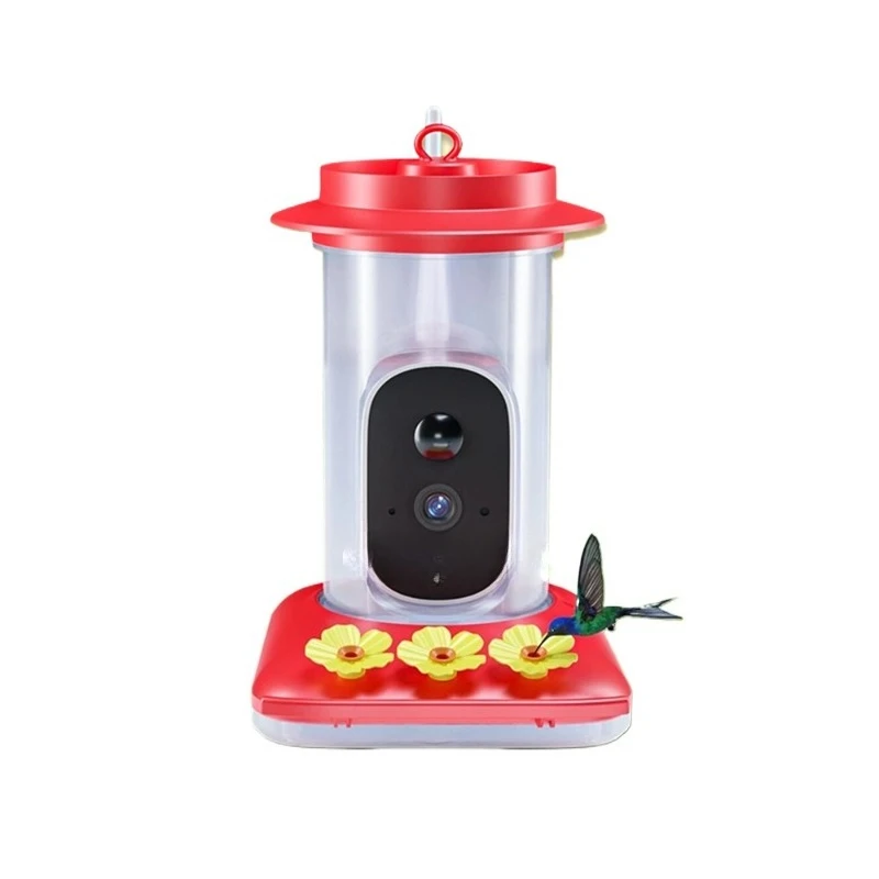 

Outdoor Solar Garden Hanging Bird Hummingbird Smart Automatic Feeder Red Body Smart Feeder with high definition