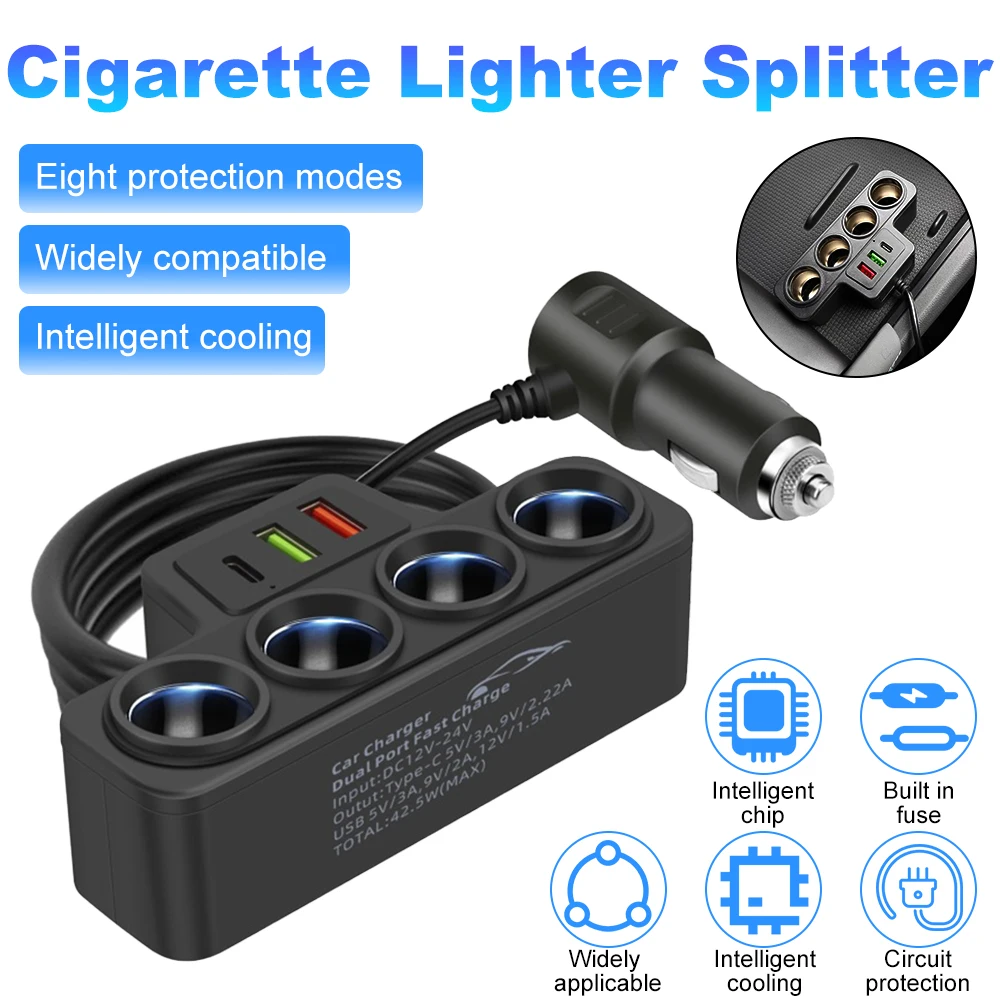 

PD QC3.0 Dual USB Socket 120W Car Cigarette Lighter Splitter 12V 24V Fast Charger Plug Phone Power Adapter for Car DVR Dashcam