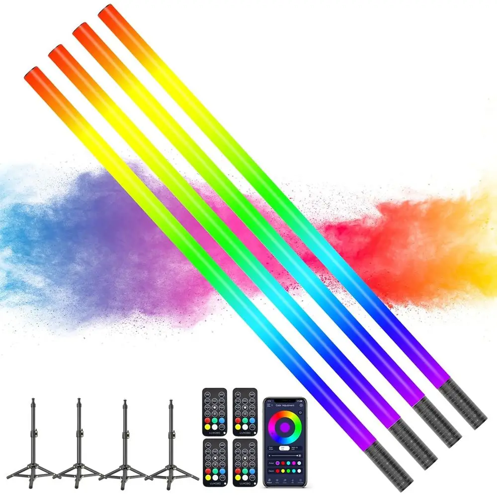 

4 Pack RGB Tube Light with Tripod, Battery Powered 18W 4t LED Video Light, Portable Handheld Color Neon Lights Bar or Photograph
