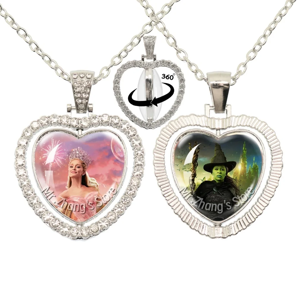 25mm Double-sided Rotatable Heart Necklace Hot Sales Wicked Movie GLinda Figures Glass  Handmade Pendant For Men Women Fans Gift