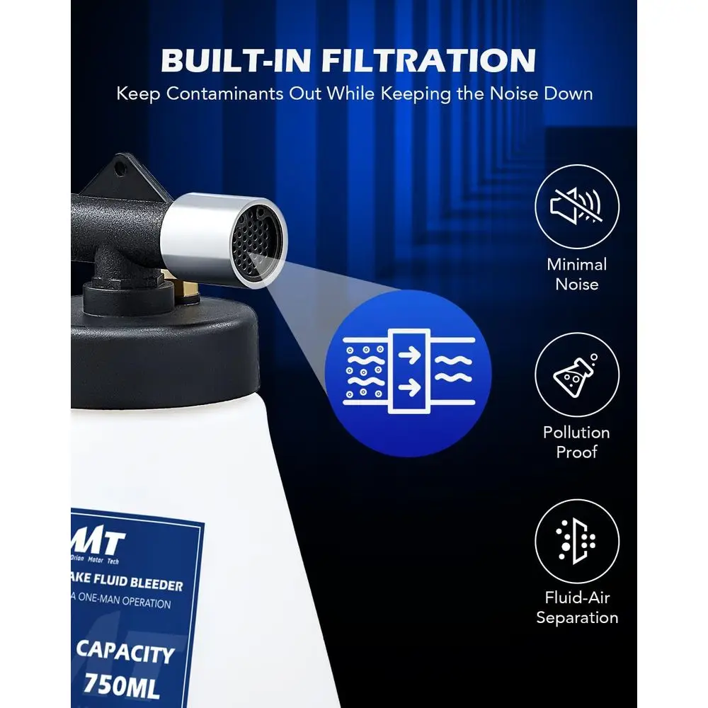 Orion Motor Tech Pneumatic Brake Bleeder Kit, 0.8qt Brake Fluid Bleeder Kit with 8 Master Cylinder Adapters, 750 ml Vacuum Brake