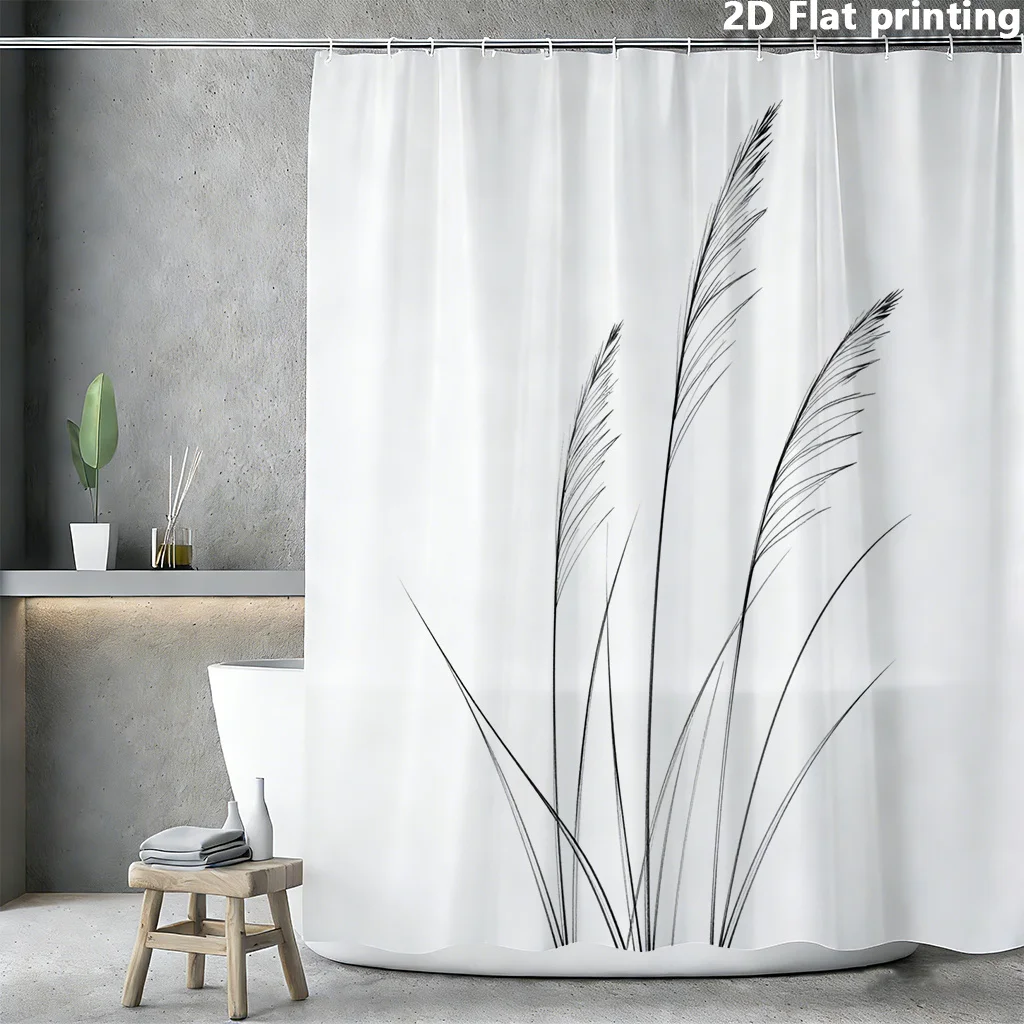 

Modern Minimalist Botanical Tropical Line Art Shower Curtain Waterproof Bathroom Decor Liner Curtain Set