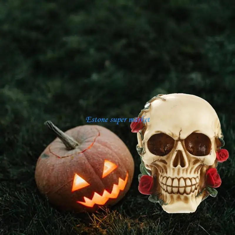 090B Skull ประติมากรรมเรซิ่น Desktop Decor ใบหน้าที่น่ากลัวสำหรับตกแต่ง