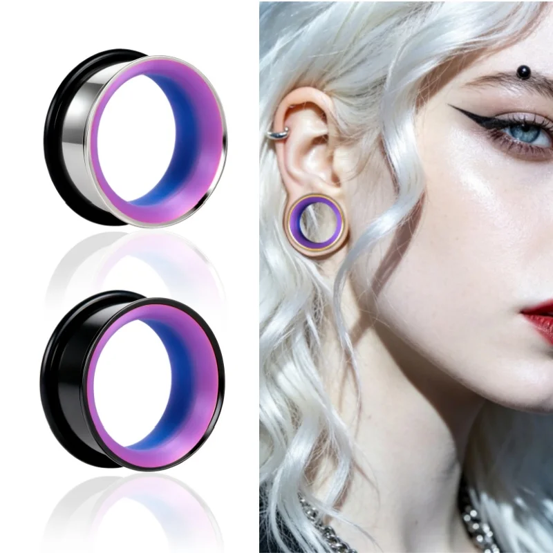Vanku 2PCS New Two-color round Stainless Steel Horn Fit Body Ear Tunnels Piercing Body Jewelry Jewelry  Women Giftnd