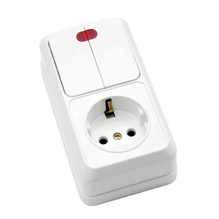 สวิตช์ติดผนังแบบ2ช่องชนิดพื้นผิวแนวตั้งพร้อมเต้ารับ SCHUKO สวิตช์ติดผนังแบบยุโรปพร้อมไฟบอกสถานะ + เต้ารับที่ต่อสายดิน