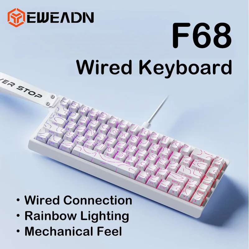 EWEADN F68 Wired Mechanical Keyboard 68 Keys Hot‑Swappable RGB Backlit 65% Layout Type‑C Detachable Cable Gaming Keyboard