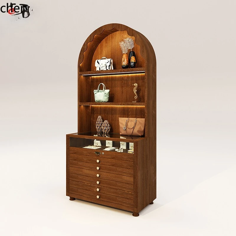 ZML Vintage Glass Display Cabinet Jewelry Display Rack Shoe Bag Display Stand
