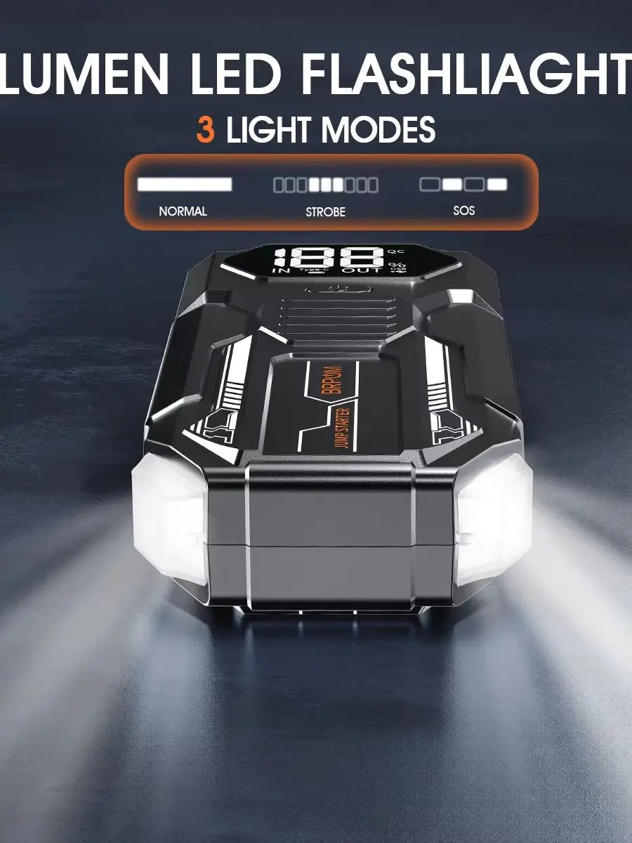 12V Auto-Starthilfe mit Luftkompressor 1500A Spitzenleistung Batterie-Booster 150PSI Luftpumpe Tragbare Powerbank Reifenfüller