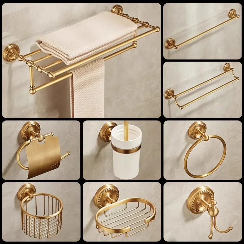 

European-style Antique Bronze Towel Bar Bathroom Towel Rod Rack Toilet Storage Rack Bathroom Hardware Hanging Set