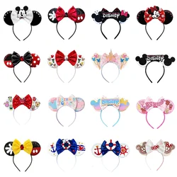 Diademas de Minnie Mouse para niña y mujer, bandanas clásicas con orejas grandes de Mickey, accesorios para el cabello de Disneyland, lazo rosa de Disney