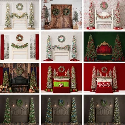 Christmas Headboard Backdrops Xmas Trees Wreath Fireplace Decor Background For Kids Baby Portrait Photography Photostudio Props