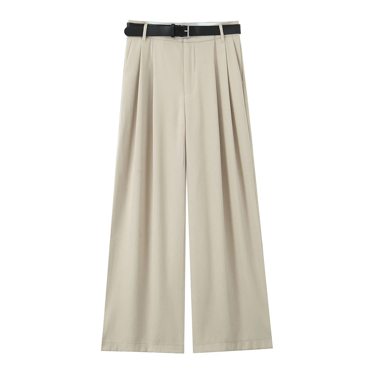 Spring 2025 New Burgundy Suits Pants for Women Office Lady Elegant High Waist Wide Leg Fashion Trousers with Pockets Black Gray