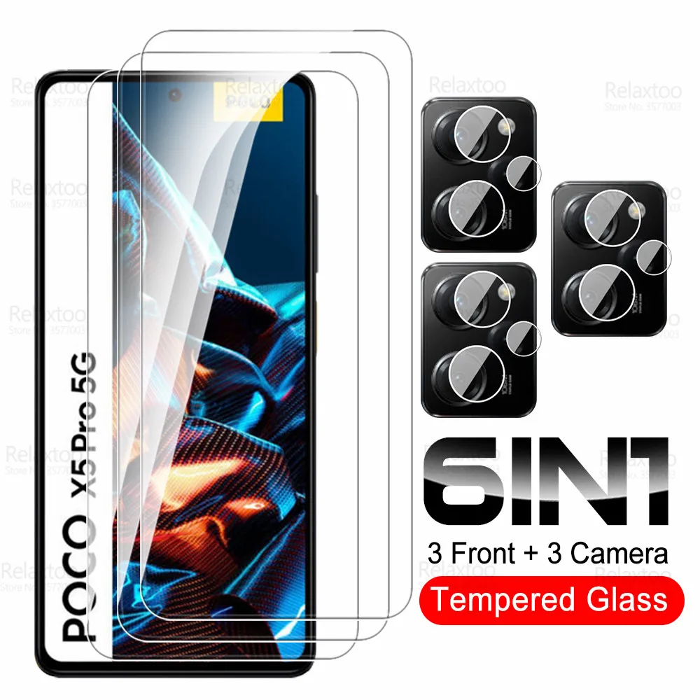 6in1 Protective Glass For Poco X6 X5 Pro 5G Camera Tempered Glass Screen Protector Poxo Little X 5 X 6 PocoX6 PocoX5 X5Pro X6Pro