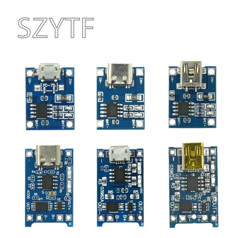 10PCS Type-c Micro Mini USB 5V 1A 18650 TP4056 Lithium Battery Charger Module Charging Board With Protection Dual Functions