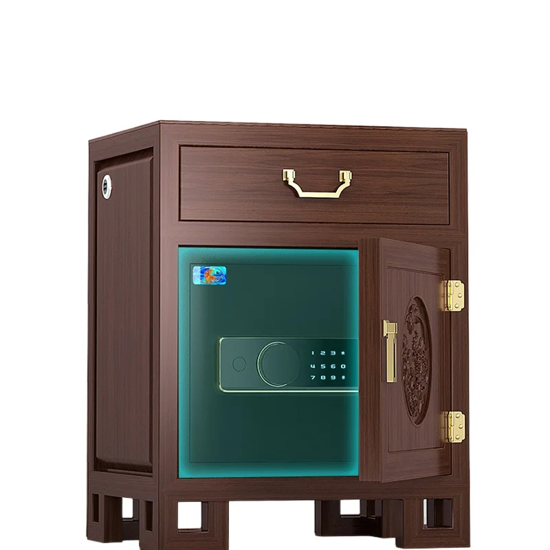 Home Small Office Fingerprint Password Invisible Safe Old Elm Wireless Charging Bedside Anti-theft Safe with Night Light
