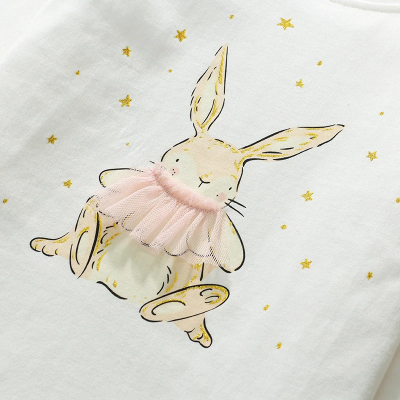 Little Maven Kids Clothes Baby Girls 2024 Autumn Spring Tops Children\'s Clothing Embroidery Cartoon Rabbits T-shirts Cotton