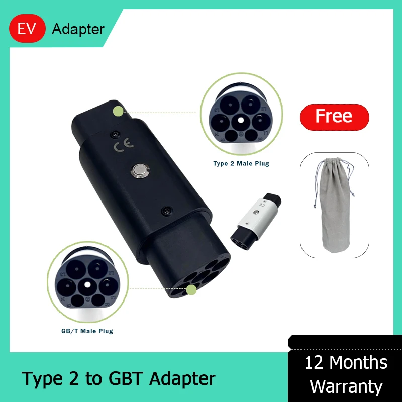 

32A 3Phase 22KW IEC 62196-2 EV Charger Type 2 Convert to GBT Chinese Electric Car Adapter With Power Button