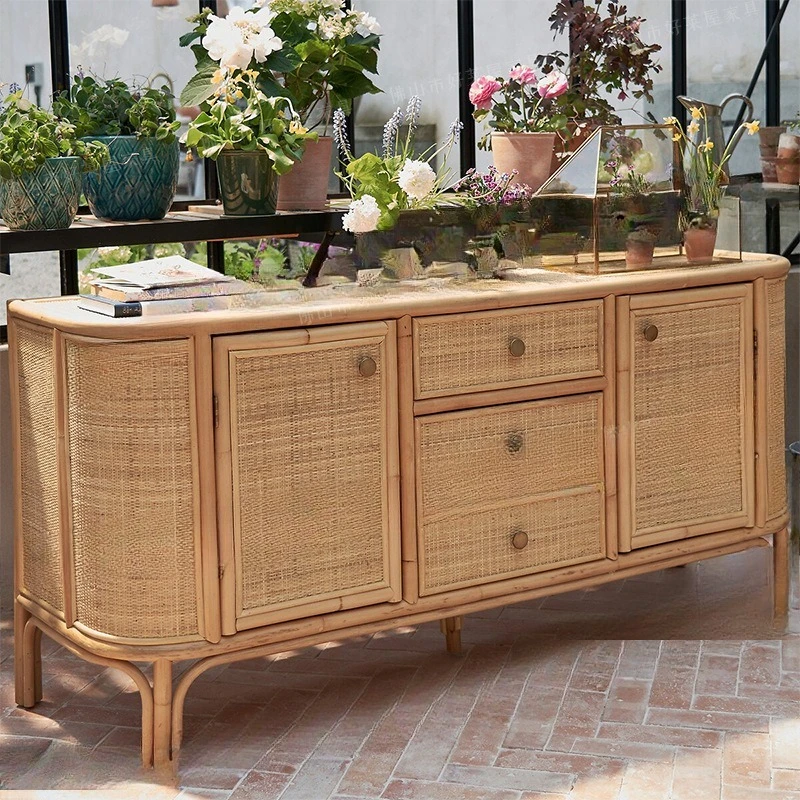 Indonesian rattan side cabinet ins B & B Multifunctional storage cabinet Storage side cabinet Japanese home