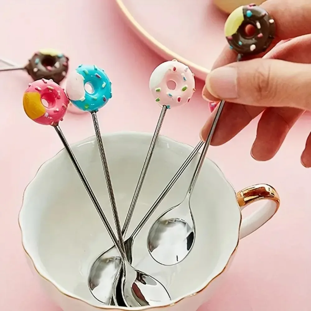 Perfect Adorable Donut Spoon Stainless Steel Colorful Designs Coffee Spoons Mini Multi-Functional Salad Mixing Spoon Home Use