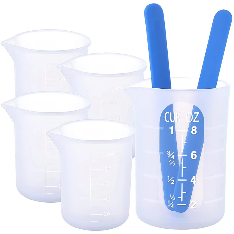 Non-stick Silicone Measuring Cup With Scale Split Cup Silicone Stirring Stick for DIY Epoxy Resin Jewelry Making Tools Kit