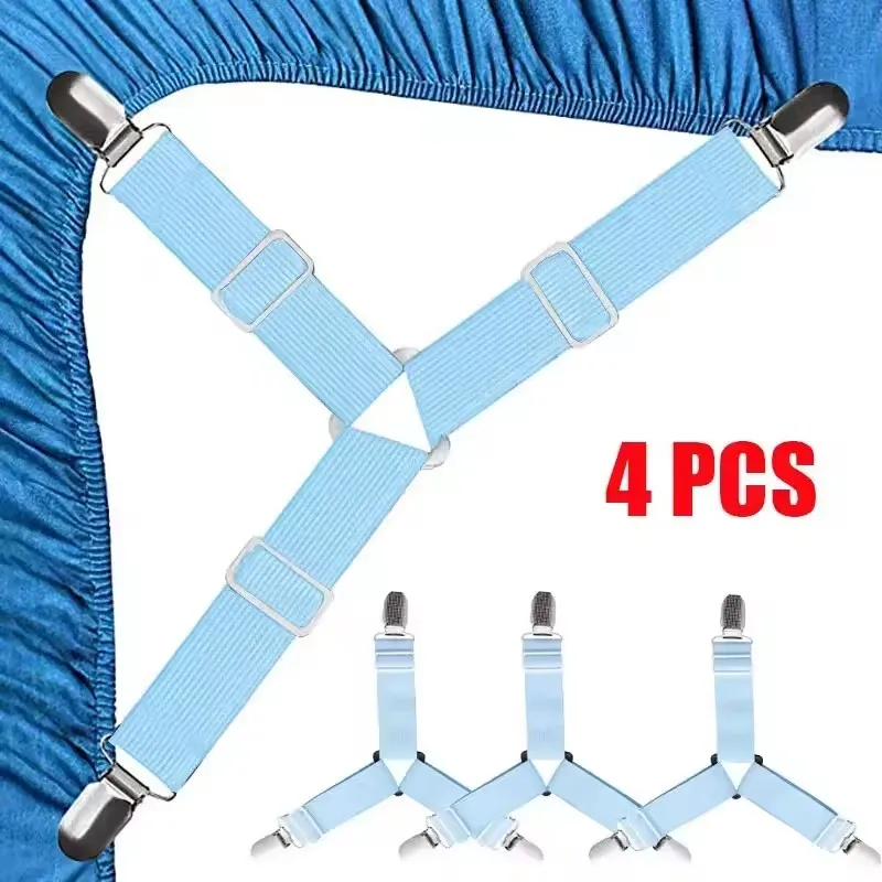 4 Teile/satz Elastische Bettlaken Greifer Drei Kopf Clips Greifer Halter Hosenträger Bettlaken Befestigungen Hause Textilien Organisieren Gadget – Detail 7