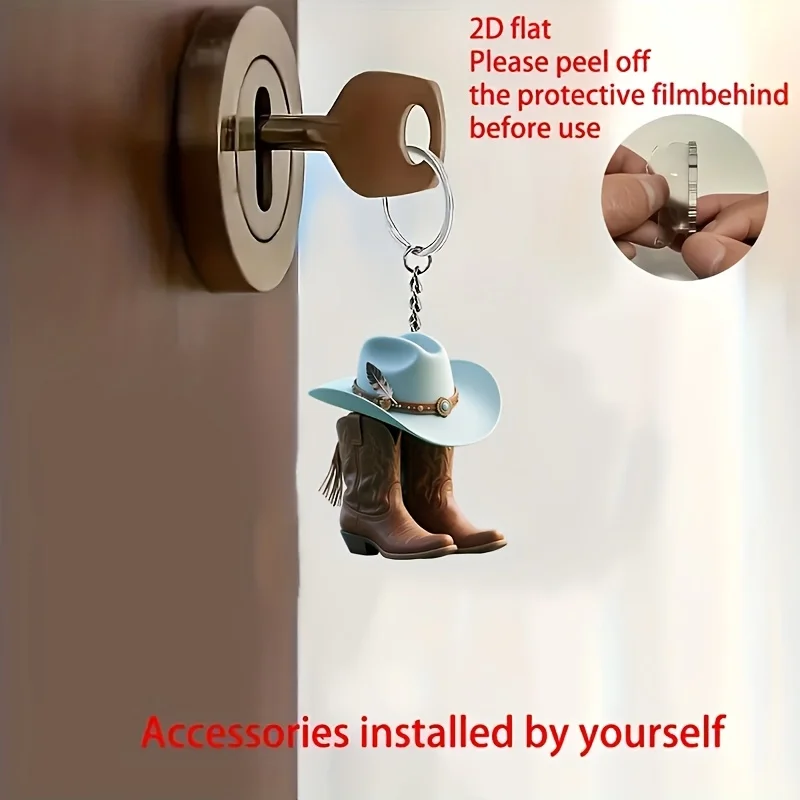 This elegant 2D flat acrylic keychain featuring hat and shoe designs comes in vibrant colors and makes a perfect gift.
