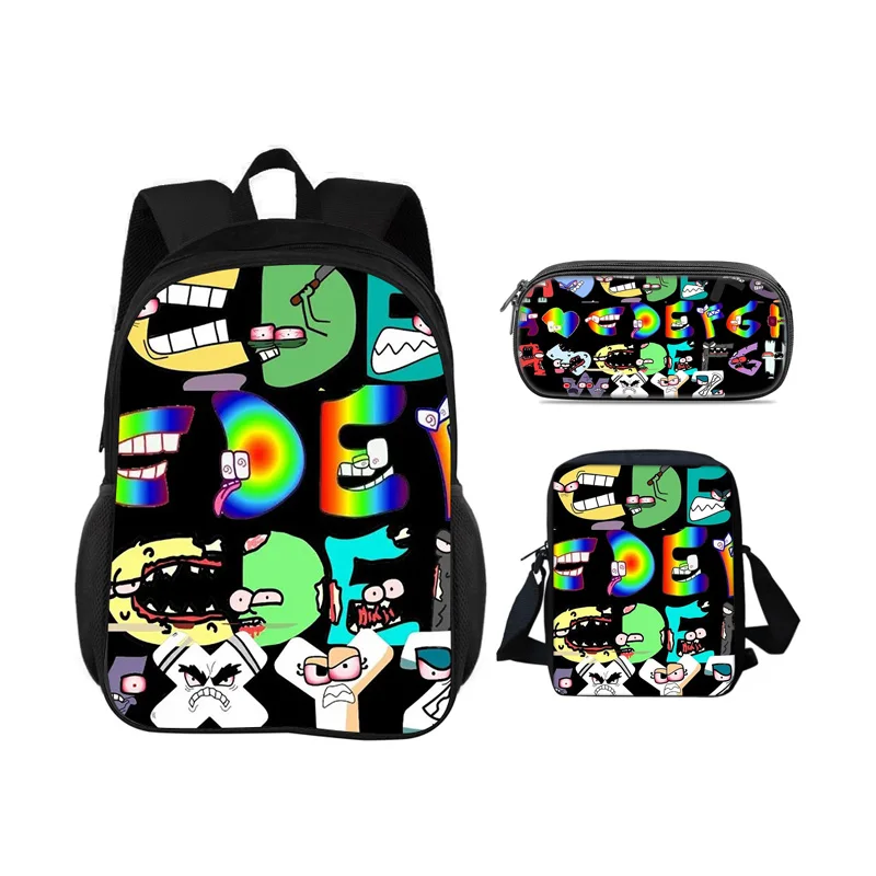 Alphabet Lore backpack pencil case shoulder bag 3Pcs Set letter cartoon print lightweight elementary school boy or girl new item