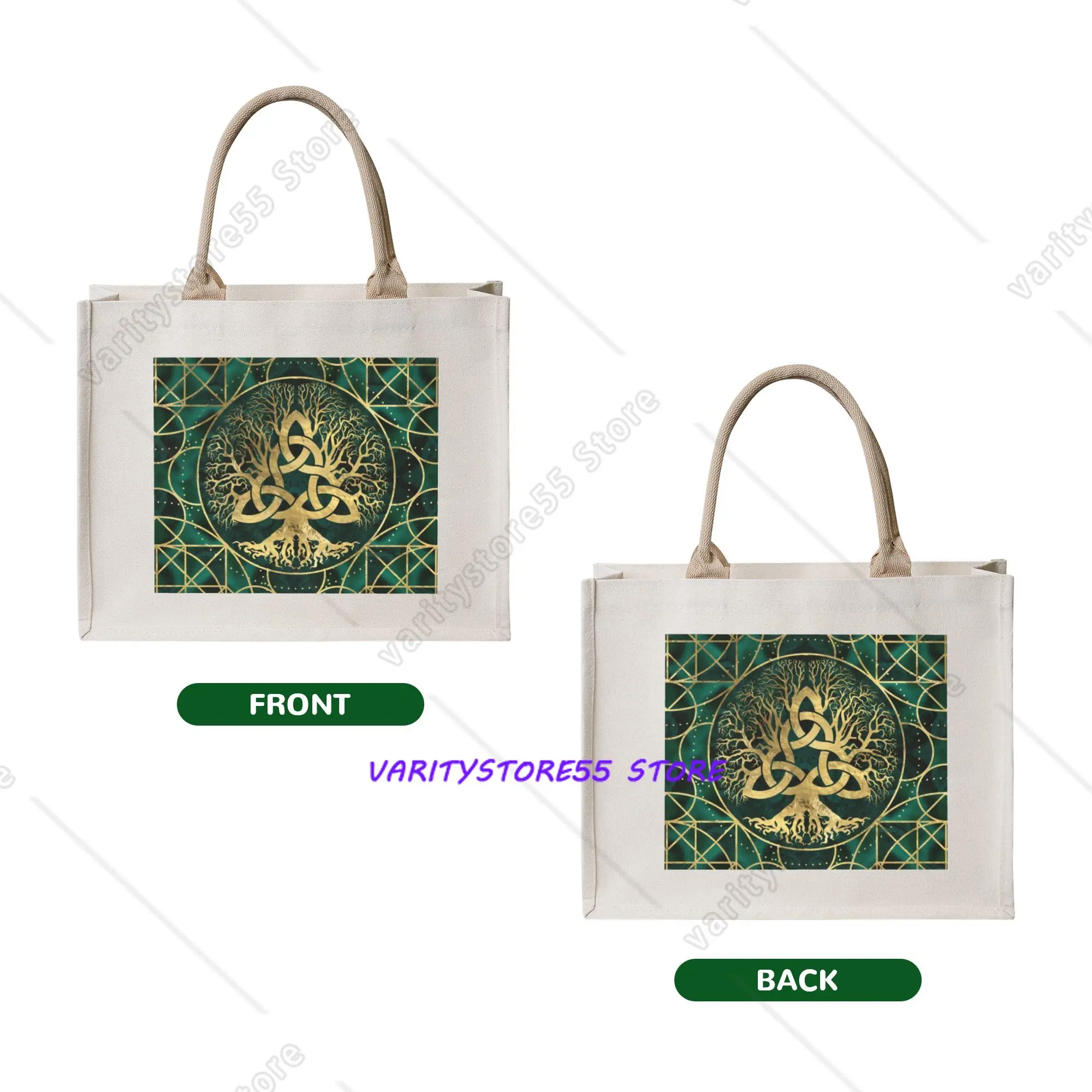 Kawaii Tree Of Life With Triquetra Shopping Tote Bags Portable Vikings Grocery Shopper Shoulder Bag