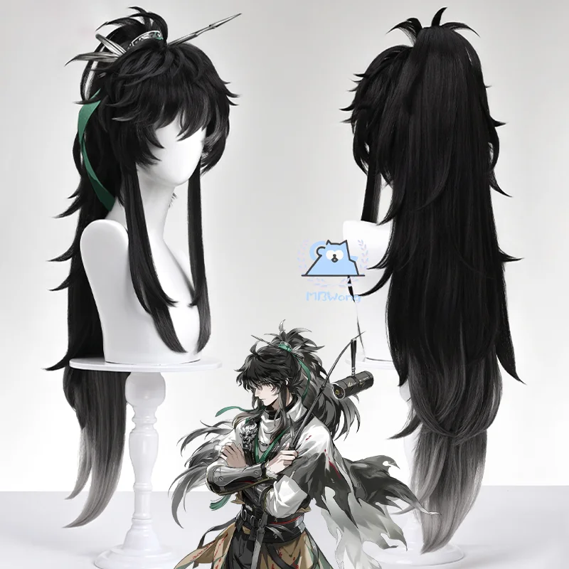 Wuthering Waves Qiuyuan Cosplay Pruik Spel Qiuyuan Hoge Paardenstaart Haar Zwart en Grijs Gemengde Kleur Hallowmas Party Volwassen Vrouwen Mannen