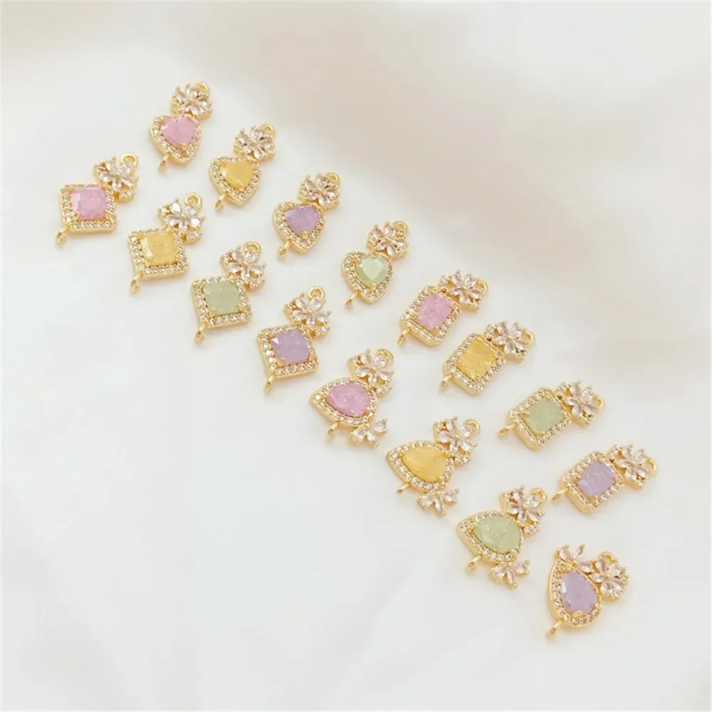 

14K Gold-plated Zirconium Ice Flower Water Drop Square Heart-shaped Five-leaf Flower Pendant Handcrafted DIY Bracelet Accessory