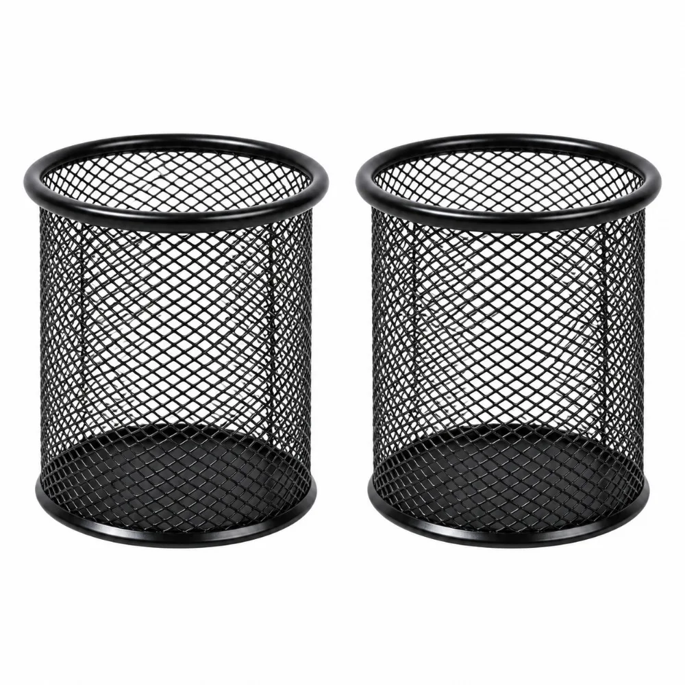 2 pcs Space Saving Metal Pen Holder Multi Colors Round Desktop Organizer Solid Mesh Desk Container Office Desktop