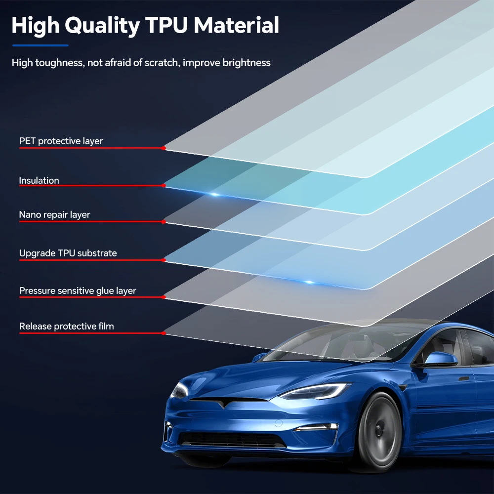 ل تسلا نموذج S 2021-2024 9Mil بولي TPU الطلاء طبقة حماية المضادة للخدش واضح الصدرية جسم السيارة قبل قطع PPF مقاومة غطاء غير مرئي #5