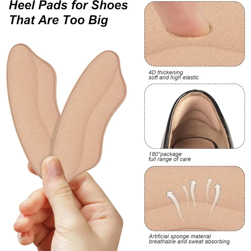 4-Pack Heel Pads for Too Big Shoes Self-Adhesive Heel Protectors Heel Inserts Improve Shoe Fit and Comfort Prevent Heel Slippage