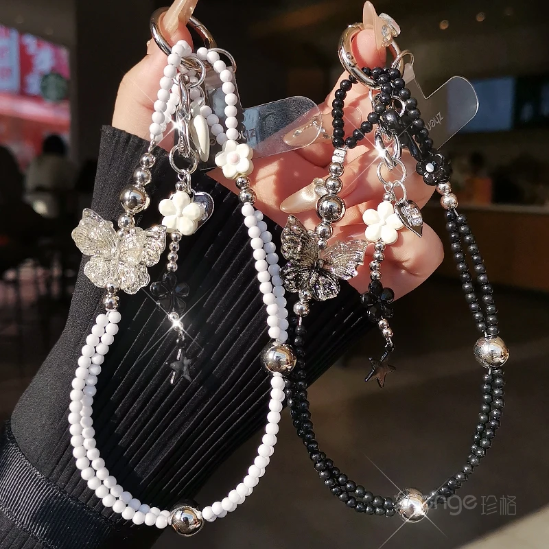 

Ins Style Butterfly Beaded Phone Chain Women Bag Camera Key Pendant