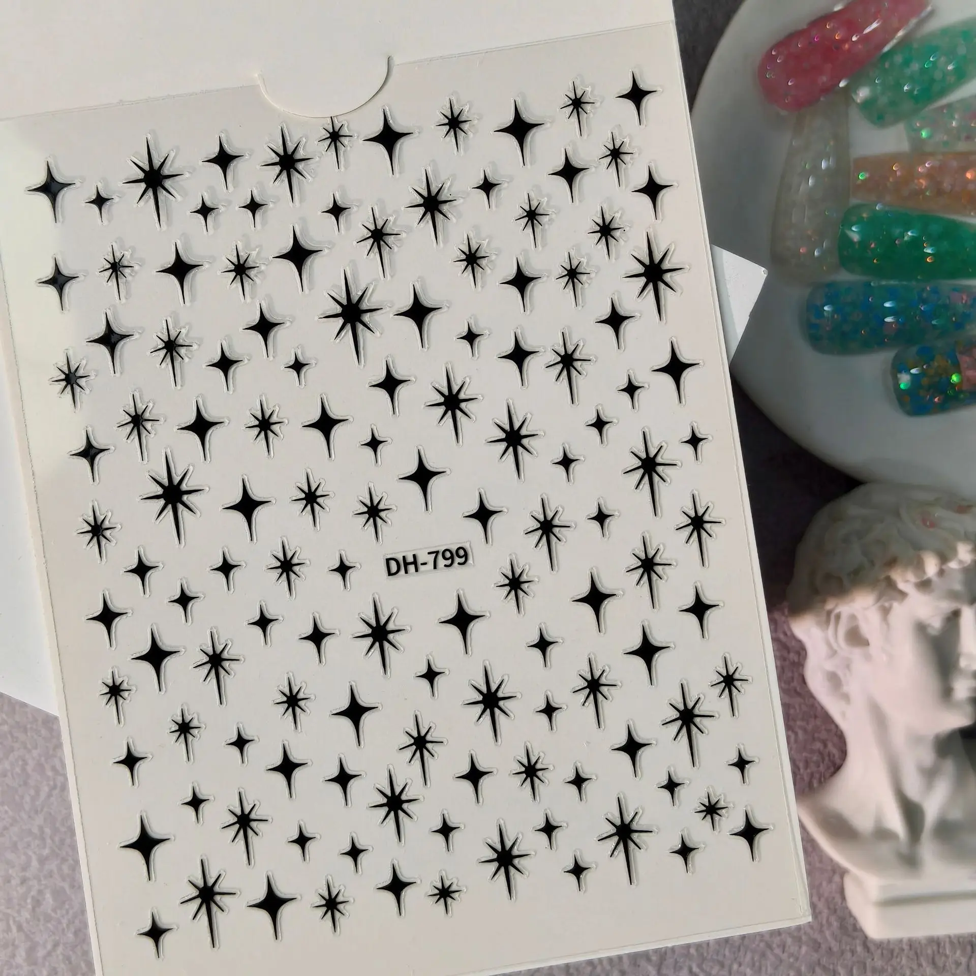 1 Set Ins Classic Eight-pointed Star Nail Stickers Flat Black Starburst Self Adhesive DIY Manicure Nail Decor Ornaments