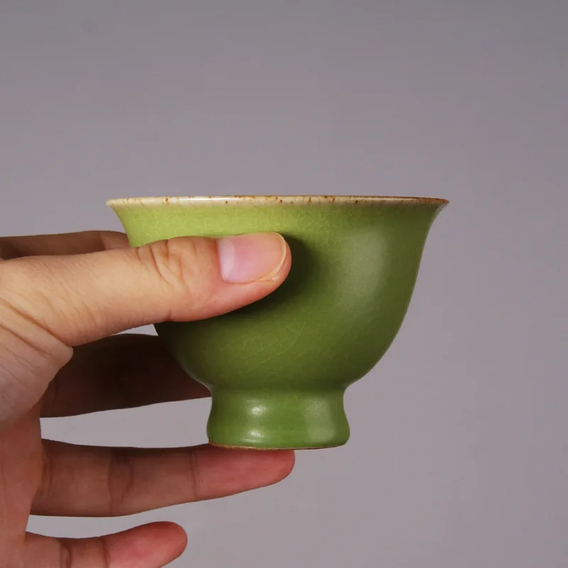 ★Jingdezhen Handmade Fruit Green Bell Cup Vintage Zen Tea Cup Natural Gracked Glaze Tea Cup Wholesale Shop